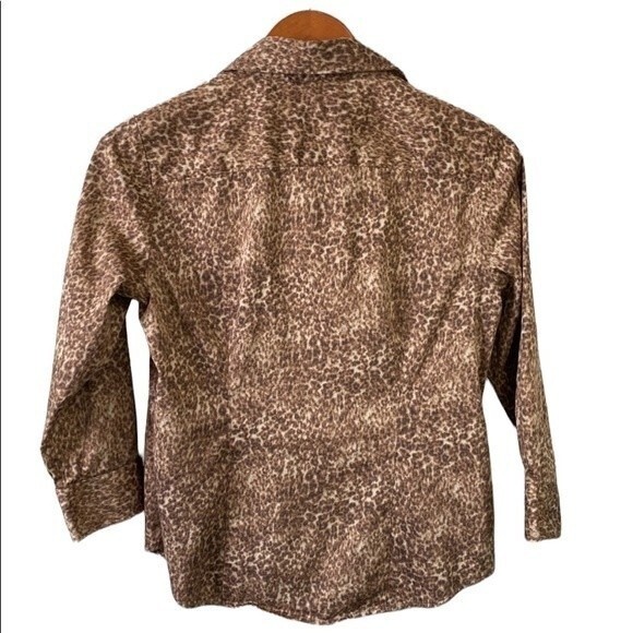 Talbots Animal Print Button Up Shirt 3/4 Sleeve Stretchy Cotton Neutral Office - Picture 4 of 15